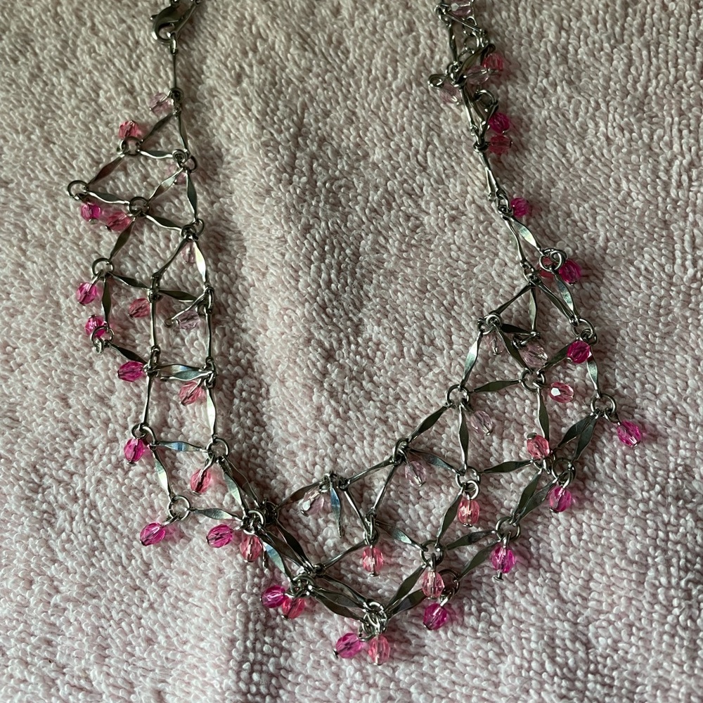 Silver Necklace with Pink Accents